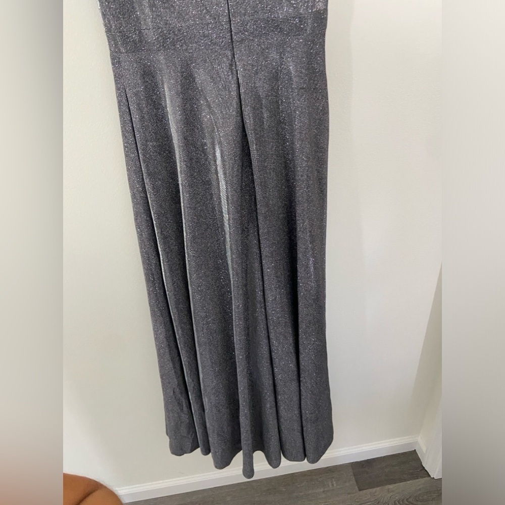 Xscape Off‎ the Shoulder V-Neck Silver Sprakly Fit and Flare Gown Dress - Picture 9 of 9